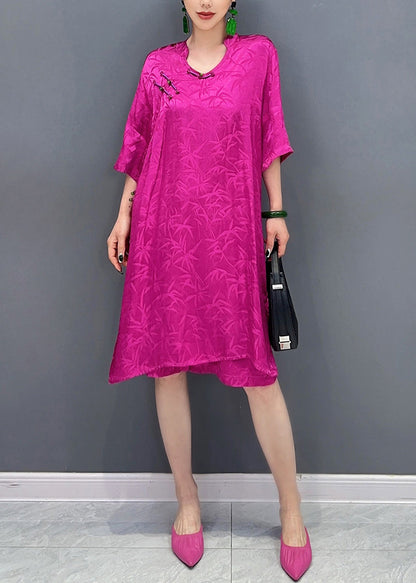 New Rose Print Side Open Silk Two Pieces Set Half Sleeve