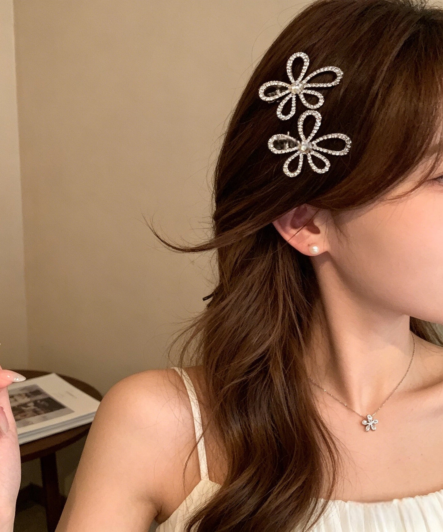 New Silk Alloy Zircon Hollow Out Floral A Pair Hairpin