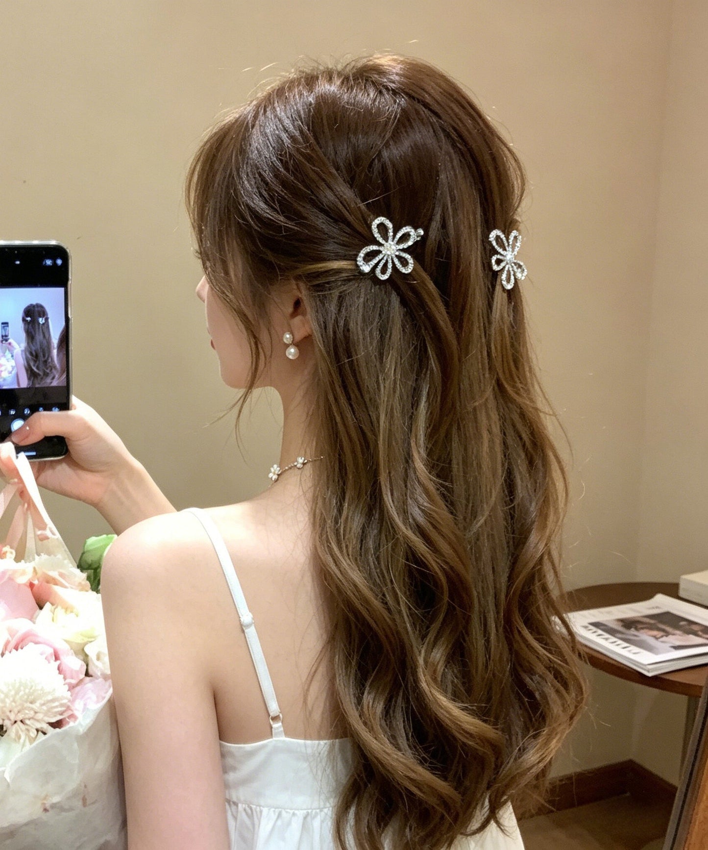 New Silk Alloy Zircon Hollow Out Floral A Pair Hairpin