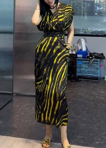 Neu Gestreiften V-ausschnitt Taschen Baumwolle Lange Kleid Sommer