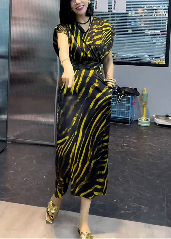 Neu Gestreiften V-ausschnitt Taschen Baumwolle Lange Kleid Sommer