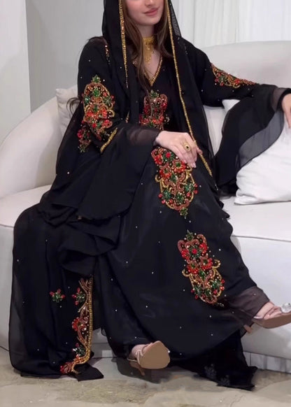 New Style Black Embroidered Robe Dress Two Pieces Set Summer