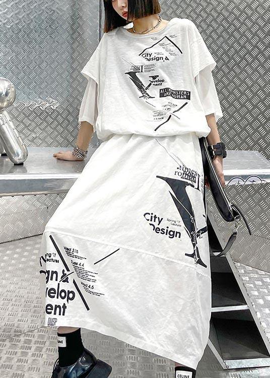 New Style Women Summer Casual T-shirt Top And Skirt Two Piece Set - SooLinen