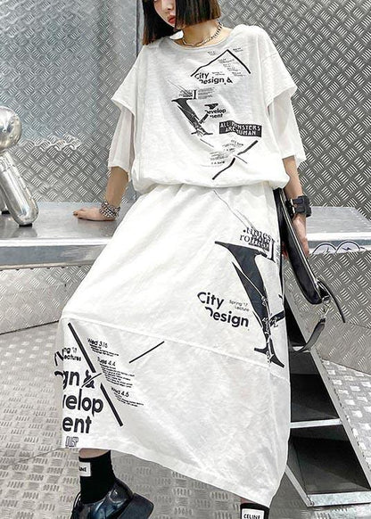 New Style Women Summer Casual T-shirt Top And Skirt Two Piece Set - SooLinen