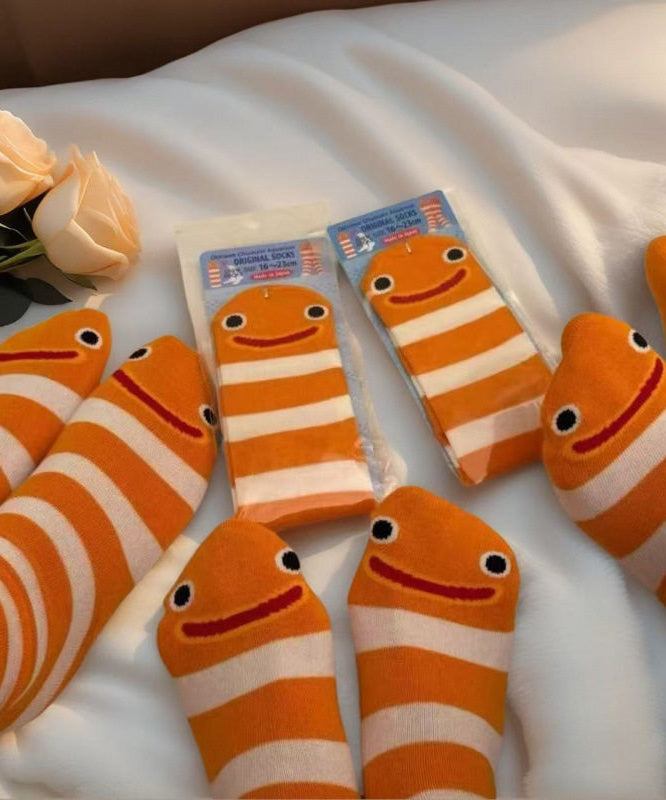 New Summer Thin Cute Cartoon Stripes Mid Calf Socks