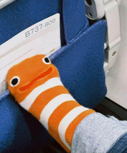 New Summer Thin Cute Cartoon Stripes Mid Calf Socks