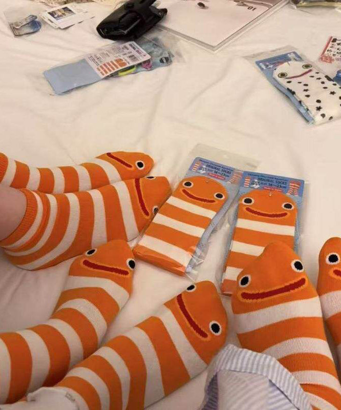 New Summer Thin Cute Cartoon Stripes Mid Calf Socks