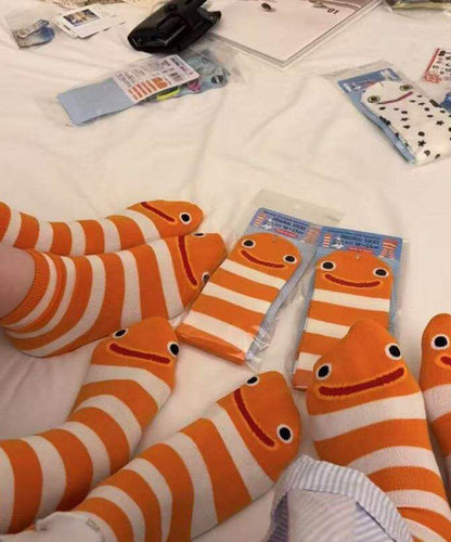 New Summer Thin Cute Cartoon Stripes Mid Calf Socks