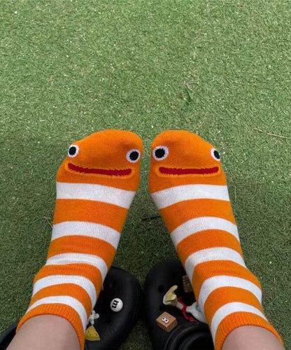 New Summer Thin Cute Cartoon Stripes Mid Calf Socks