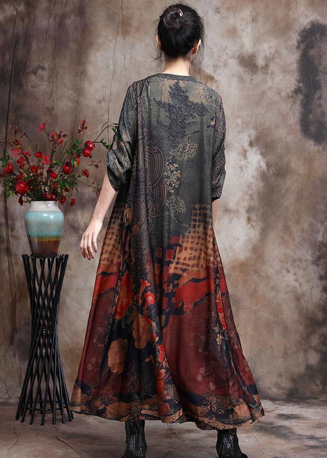 New Silk Two Piece Suit Loose Irregular Print Top Wide Leg Pants - SooLinen