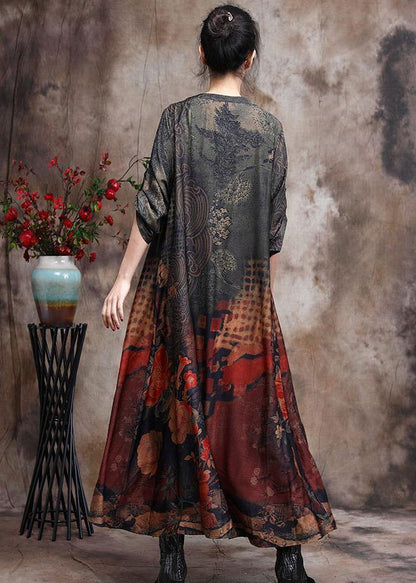 New Silk Two Piece Suit Loose Irregular Print Top Wide Leg Pants - SooLinen