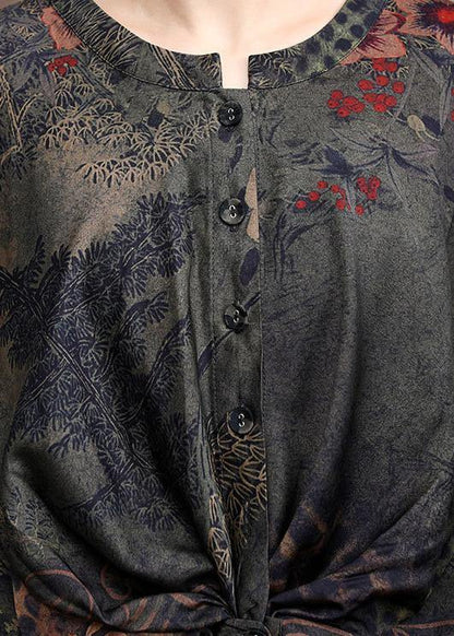 New Silk Two Piece Suit Loose Irregular Print Top Wide Leg Pants - SooLinen