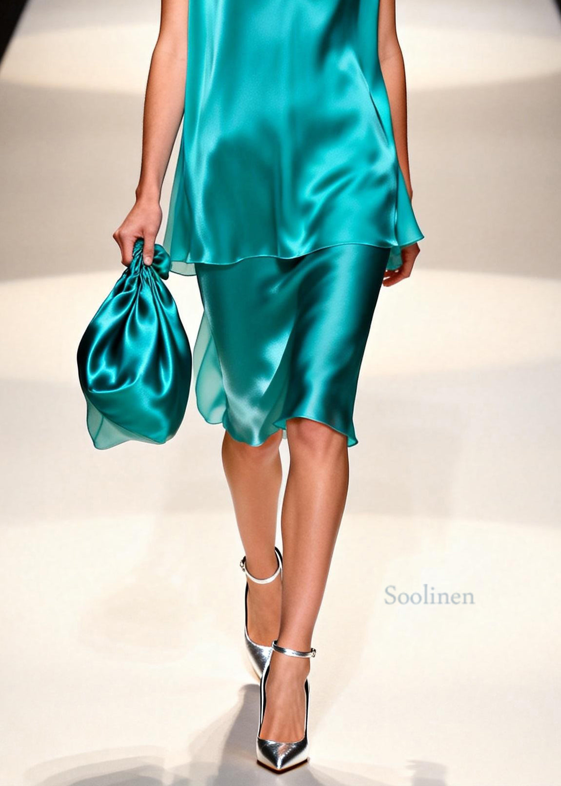 New V Neck Patchwork False Two Pieces Silk Dresses Sleeveless