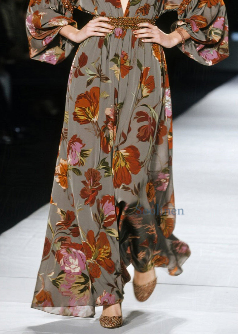 Nuevo vestido largo de algodón con cuello en V y estampado de talla grande para primavera