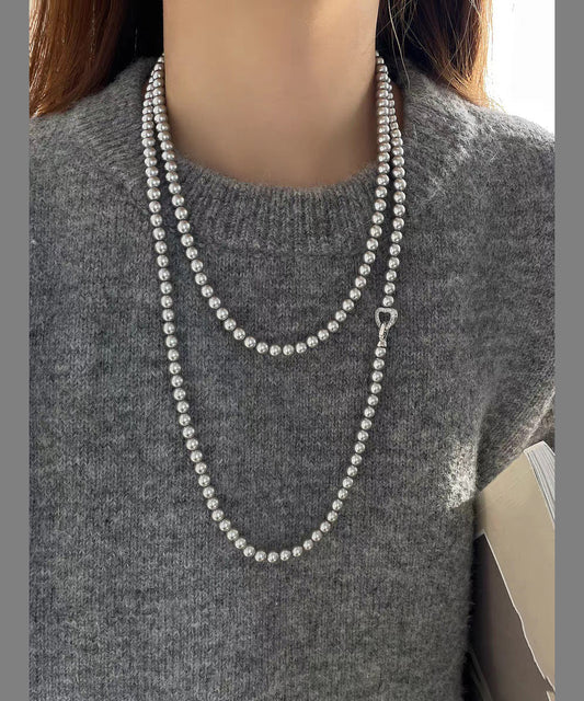 New White Alloy Double-Layer Pearl Beading Lariat Necklace