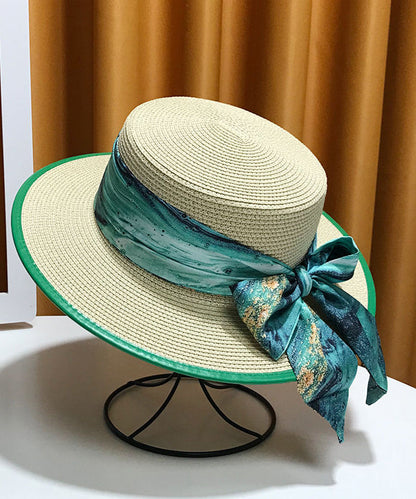 New White Bow Straw Woven Versatile Floppy Sun Hat
