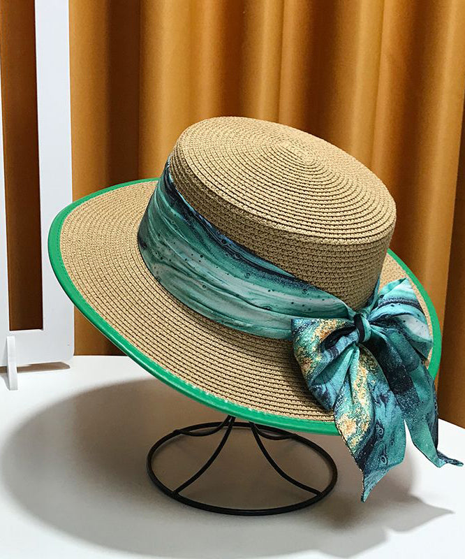 New White Bow Straw Woven Versatile Floppy Sun Hat