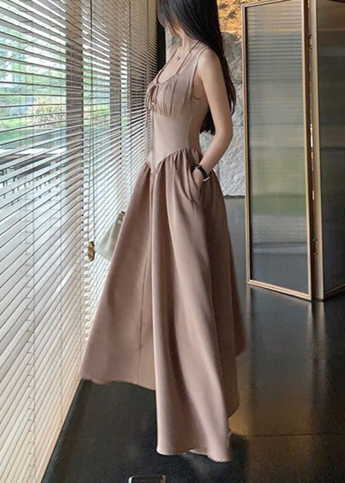 Neu Weißes, ärmelloses, langes Baumwollkleid mit Schnürung und Taschen