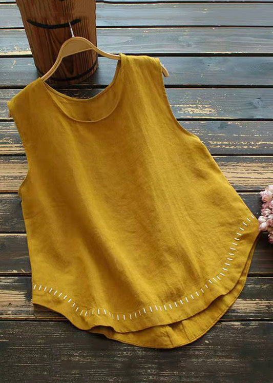 Neu Weißes, ärmelloses Tanktop aus fester Baumwolle mit Rundhalsausschnitt