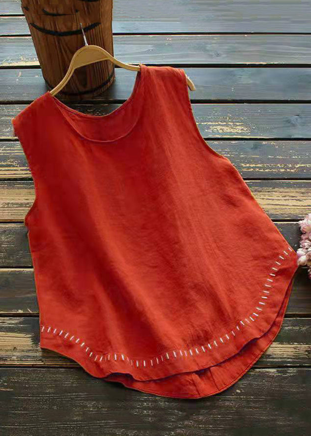 Neu Weißes, ärmelloses Tanktop aus fester Baumwolle mit Rundhalsausschnitt