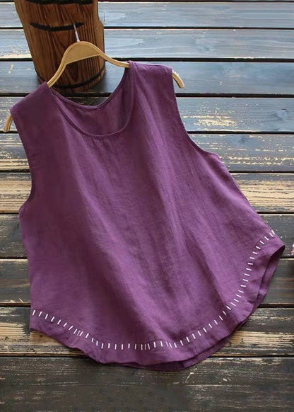 Neu Weißes, ärmelloses Tanktop aus fester Baumwolle mit Rundhalsausschnitt