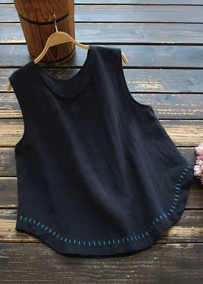 Neu Weißes, ärmelloses Tanktop aus fester Baumwolle mit Rundhalsausschnitt