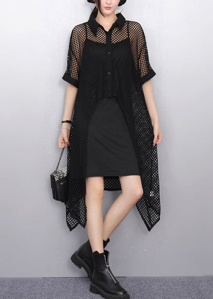 New White Peter Pan Collar Hollow Out Long Tops Summer