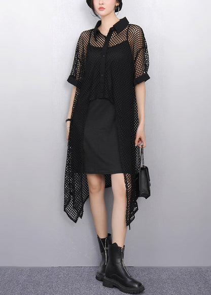 New White Peter Pan Collar Hollow Out Long Tops Summer