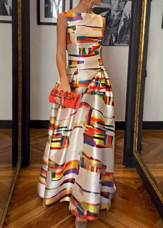 Neues langes, ärmelloses Seidenkleid mit hohem Bund in Weiß
