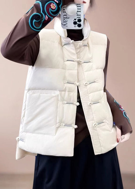 Chaleco de plumón de pato blanco con bolsillos y cuello alto, nuevo para invierno