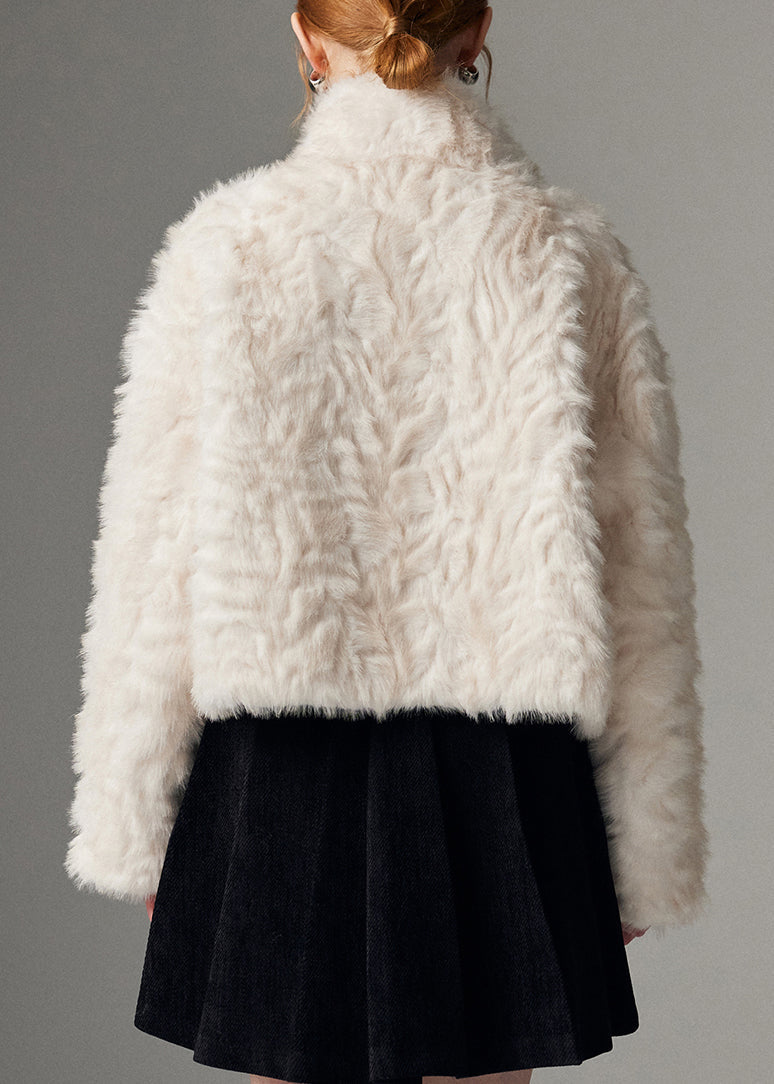 Nuevos abrigos de piel con cuello alto blanco, cremallera y cintura ceñida para invierno