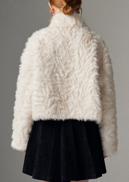 Nuevos abrigos de piel con cuello alto blanco, cremallera y cintura ceñida para invierno