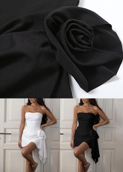 New White Strapless Floral Mid Dress Sleeveless