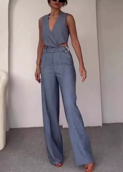 Neu Weiß V-ausschnitt Taschen Solide Baumwolle Zwei Stücke