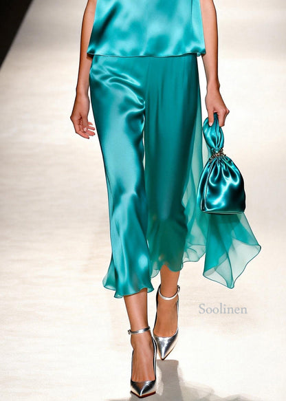 New Women V Neck Tops And Pants Silk Two Pieces Set Sleeveless