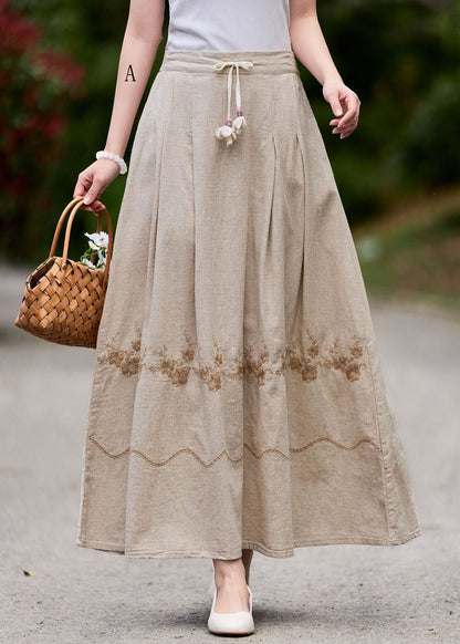 New Wrinkled Embroidered Patchwork Linen Skirt Summer