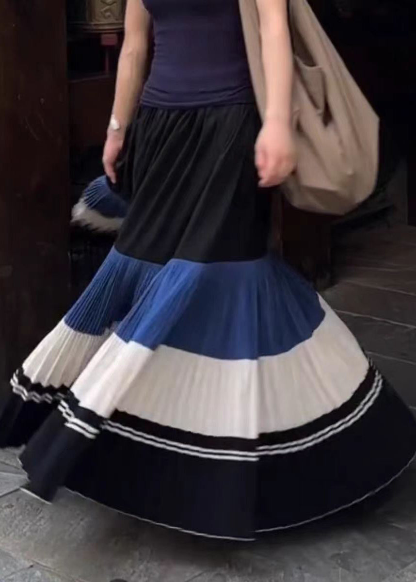 Neue, knitterige Patchwork-Baumwollröcke mit elastischem Bund für den Frühling