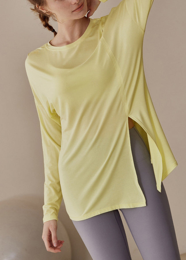 New Yellow Asymmetrical Side Open Solid Yoga Tank Tops