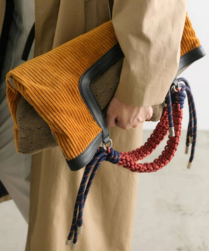 New Yellow Corduroy Large Capacity Shoulder Bag