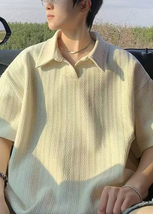 New Yellow Oversized Solid Cotton Polo Shirts Men Summer