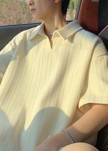 New Yellow Oversized Solid Cotton Polo Shirts Men Summer