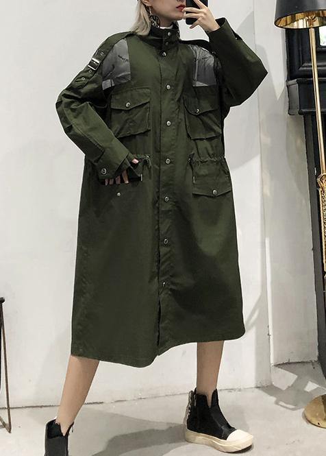 New army green overcoat trendy plus size long lapel drawstring coats - SooLinen