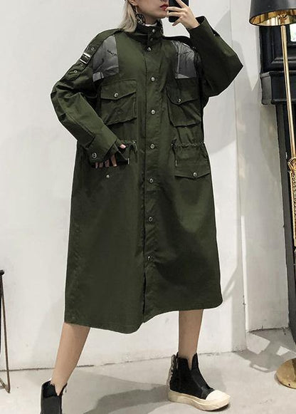 New army green overcoat trendy plus size long lapel drawstring coats - SooLinen