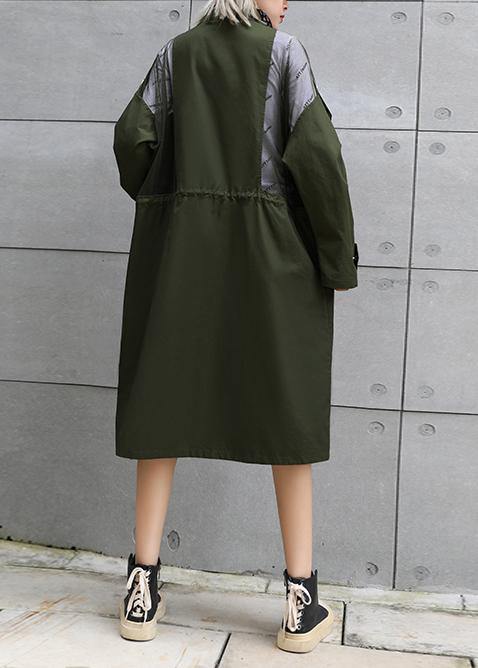 New army green overcoat trendy plus size long lapel drawstring coats - SooLinen
