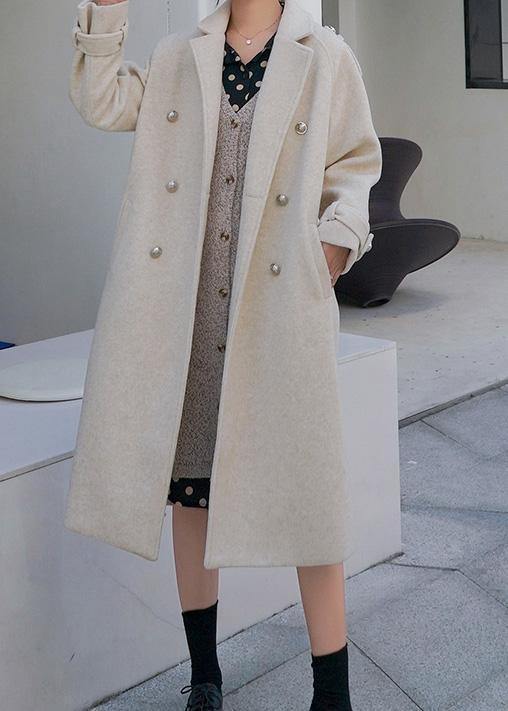 New beige woolen outwear plus size clothing maxi coat back open woolen outwear double breast - SooLinen