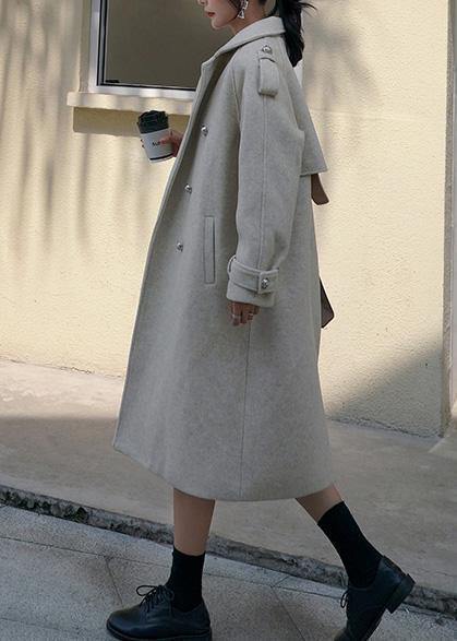 New beige woolen outwear plus size clothing maxi coat back open woolen outwear double breast - SooLinen