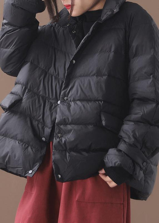 New black Parkas casual snow jackets winter short coats stand collar - SooLinen