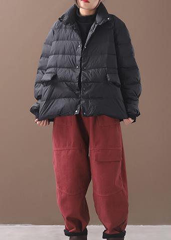 New black Parkas casual snow jackets winter short coats stand collar - SooLinen