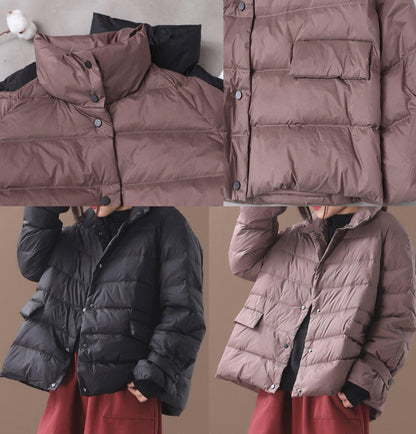 New black Parkas casual snow jackets winter short coats stand collar - SooLinen