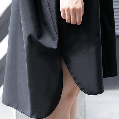 Neues schwarzes Kniekleid aus Baumwolle in Übergröße, Maxikleid aus Baumwolle für Damen mit Reverskragen, asymmetrische Baumwollkleider